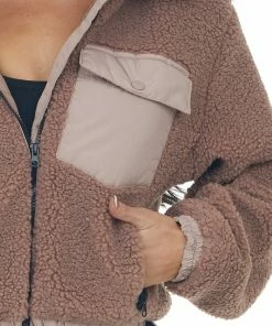 Style Melody Rose Taupe Mock Neck Hooded Cozy Teddy Jacket