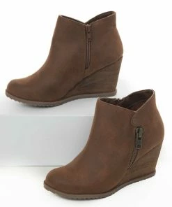 Brand Headquarters Shoes Sepia Wedge Heel Booties With Zipper Detail