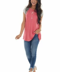 HEIMISH Tops Bright Punch Knit Top With Short Multiprint Raglan Sleeves 27 HEIMISH Tops Bright Punch Knit Top With Short Multiprint Raglan Sleeves