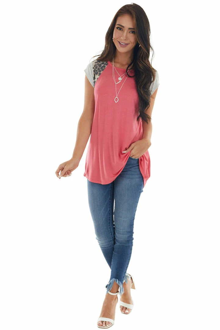 HEIMISH Tops Bright Punch Knit Top With Short Multiprint Raglan Sleeves 12 HEIMISH Tops Bright Punch Knit Top With Short Multiprint Raglan Sleeves