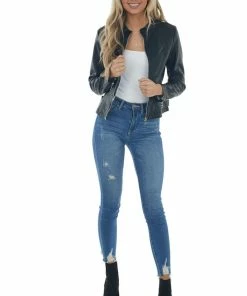 Coalition Black Faux Leather Zip Up Racer Jacket