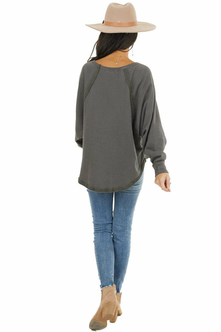 BucketList Charcoal Bat Wing Knit Top With Raw Reverse Stitch Details 15 BucketList Charcoal Bat Wing Knit Top With Raw Reverse Stitch Details