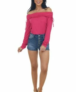 BiBi Raspberry Folded Off The Shoulder Ribbed Top 15 BiBi Raspberry Folded Off The Shoulder Ribbed Top