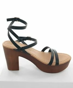 Tangelo Black Strappy Platform Clog Heels With Buckles Shoes