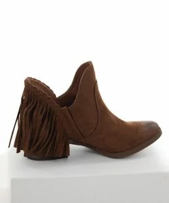 Brand Headquarters Shoes Deep Sepia Plunging Ankle Booties With Fringe