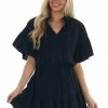 Entro Black Linen Ruffle Dress With Notch Neckline 2 Entro Black Linen Ruffle Dress With Notch Neckline