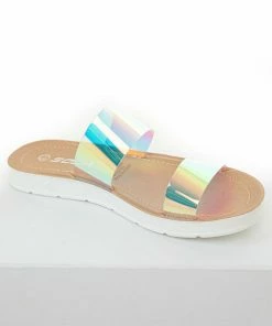 FORTUNE DYNAMIC Nude Faux Leather And Iridescent Strap Sandals
