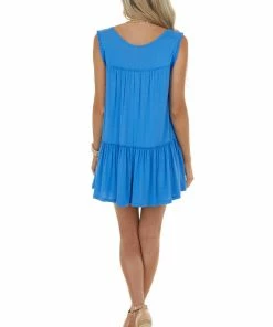 Kori America Tops Sapphire Sleeveless Tunic Knit Top With Frill Details