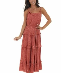 Ces Femme Dresses Terracotta Speckled Sleeveless Midi Dress