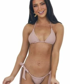 Mermaid Swimwear Dusty Rose Strappy Bikini Set With Front Tie 15 Mermaid Swimwear Dusty Rose Strappy Bikini Set With Front Tie