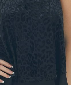 She + Sky Black Velvet Leopard Print Sleeveless Top