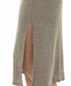 L Love Dresses Latte Ribbed Off Shoulder Bodycon Midi Dress