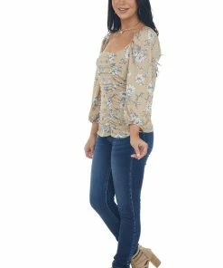 Ces Femme Tops Oatmeal And Ivory Floral Peasant Sleeve Top 17 Ces Femme Tops Oatmeal And Ivory Floral Peasant Sleeve Top