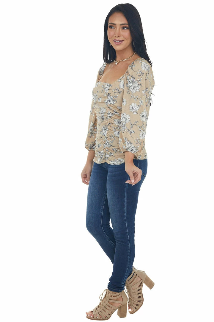 Ces Femme Tops Oatmeal And Ivory Floral Peasant Sleeve Top 10 Ces Femme Tops Oatmeal And Ivory Floral Peasant Sleeve Top