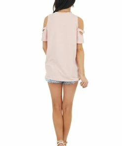 Vanilla Bay Peach Short Sleeve Stretchy Knit Top With Cold Shoulder Tops