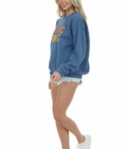 Sweet Claire Faded Cobalt 'Smile More' Graphic Sweatshirt