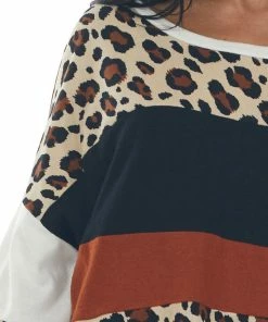 Haptics Tops Rust And Leopard Print Long Sleeve Knit Top