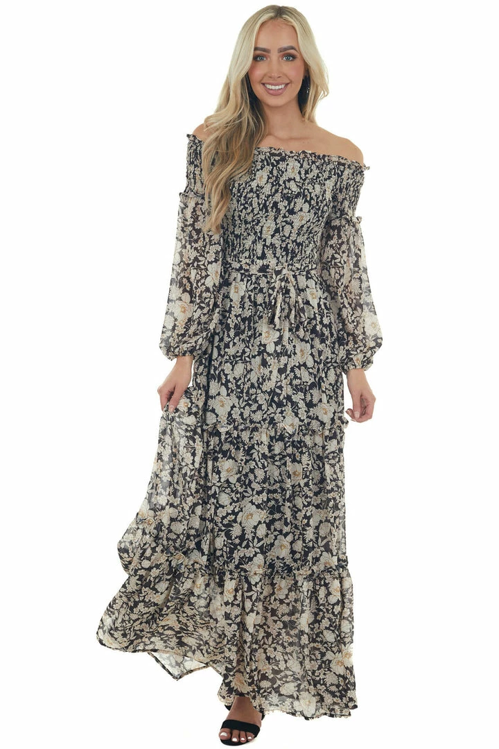 Flying Tomato Black Floral Print Off Shoulder Maxi Dress Dresses 14 Flying Tomato Black Floral Print Off Shoulder Maxi Dress Dresses
