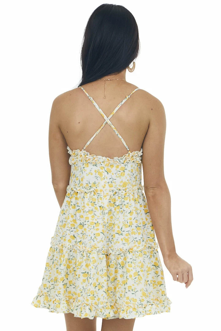 Sweet Lemon Lemon Floral Tiered Sleeveless Short Dress 11 Sweet Lemon Lemon Floral Tiered Sleeveless Short Dress