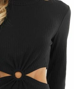 Entro Black Bodycon Ribbed Knit Dress With Waist Cutout Detail Dresses 29 Entro Black Bodycon Ribbed Knit Dress With Waist Cutout Detail Dresses