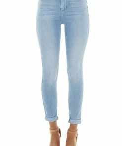 Cello Jeans Bottoms Light Wash Denim Mid Rise Jeans With Rolled Cuffs