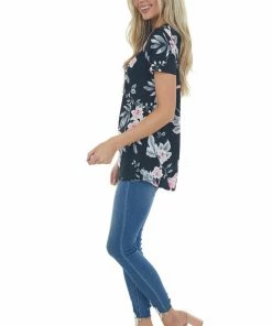 HEIMISH Black Floral Print Knit Top With Chest Cut Out Tops 18 HEIMISH Black Floral Print Knit Top With Chest Cut Out Tops