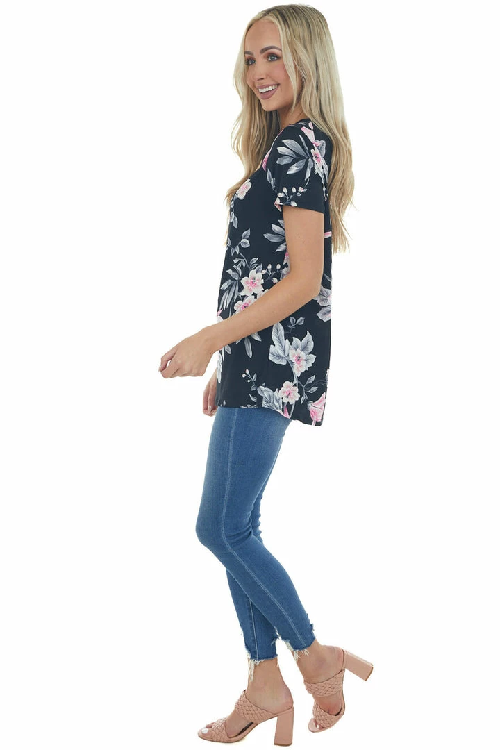 HEIMISH Black Floral Print Knit Top With Chest Cut Out Tops 10 HEIMISH Black Floral Print Knit Top With Chest Cut Out Tops