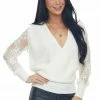 Shewin Cream Surplice Sweater With Long Lace Sleeves 2 Shewin Cream Surplice Sweater With Long Lace Sleeves