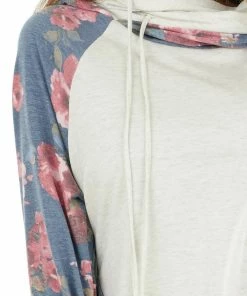 12PM Tops Cream And Dusty Cornflower Floral Hoodie With Drawstrings 17 12PM Tops Cream And Dusty Cornflower Floral Hoodie With Drawstrings