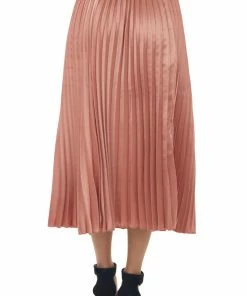 Umgee Coral Metallic Pleated Elastic Midi Skirt Bottoms