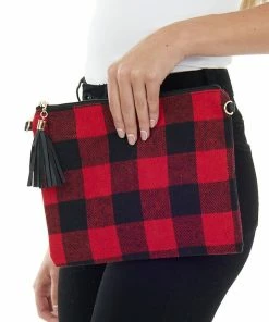 Urbanista Cherry Buffalo Plaid Clutch Purse With Tassel Accessories