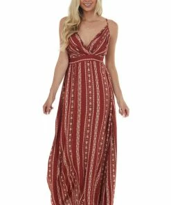 ANGIE Light Rosewood Printed Sleeveless Maxi Dress Dresses