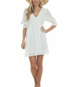 Umgee Ivory Half Sleeve Ruched V Neck Short Dress Dresses 25 Umgee Ivory Half Sleeve Ruched V Neck Short Dress Dresses