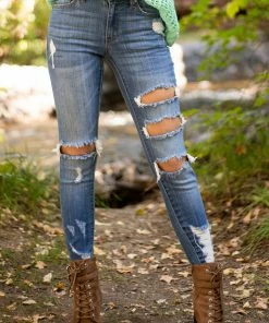 KanCan Medium Wash Mid Rise Skinny Distressed Jeans With Frayed Hem