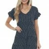 ANGIE Dresses Black And Off White Polka Dot Tiered Dress