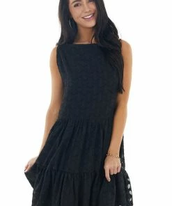 Sweet Lovely Black Jacquard Textured Tiered Dress With Halter Neckline Dresses 26 Sweet Lovely Black Jacquard Textured Tiered Dress With Halter Neckline Dresses