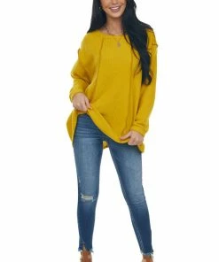 BiBi Bright Mustard Long Sleeve Brushed Waffle Knit Top 27 BiBi Bright Mustard Long Sleeve Brushed Waffle Knit Top