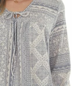 Now N Forever Tops Blush And Stone Multiprint Long Sleeve Top