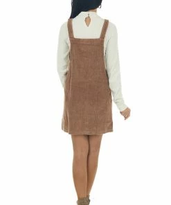 She + Sky Dresses Rich Cognac Button Down Corduroy Overall Dress