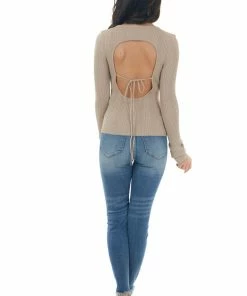 Emory Park Latte Ribbed Knit Top With Cut Out Back Tops