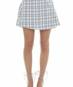 LE LIS Steel Plaid A Line Wrap Mini Skirt With Button