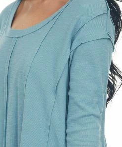 143 Story Tops Teal Scoop Neckline Rounded Hem Knit Top