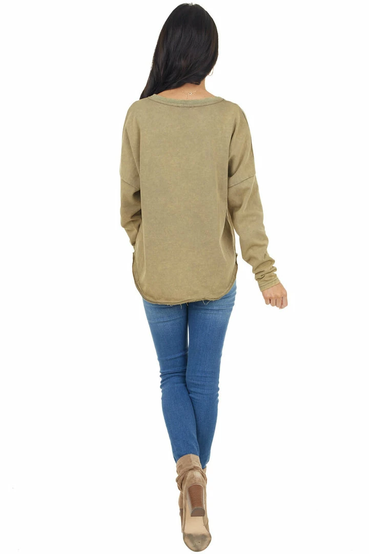 Umgee Pistachio Mineral Wash Long Sleeve Henley Top 12 Umgee Pistachio Mineral Wash Long Sleeve Henley Top