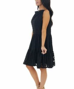 Sweet Lovely Black Jacquard Textured Tiered Dress With Halter Neckline Dresses 30 Sweet Lovely Black Jacquard Textured Tiered Dress With Halter Neckline Dresses