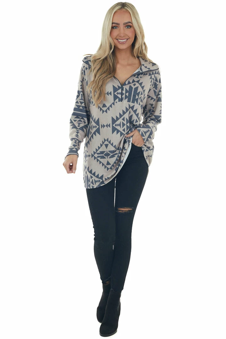 Now N Forever Tops Light Beige Soft Brushed Knit Aztec Print Top 14 Now N Forever Tops Light Beige Soft Brushed Knit Aztec Print Top