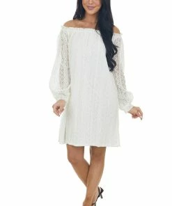 SugarFox Ivory Off The Shoulder Lace Short Dress