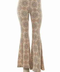 143 Story Desert Sand Paisley Print Flare Pants Bottoms