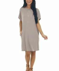 Vanilla Bay Mocha Knit Mini Tee Shirt Dress With Pockets
