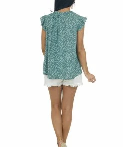 Ces Femme Juniper Ditsy Floral Top With Flutter Sleeves