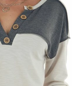 BiBi Charcoal And Cream Button Detailed Knit Top 17 BiBi Charcoal And Cream Button Detailed Knit Top
